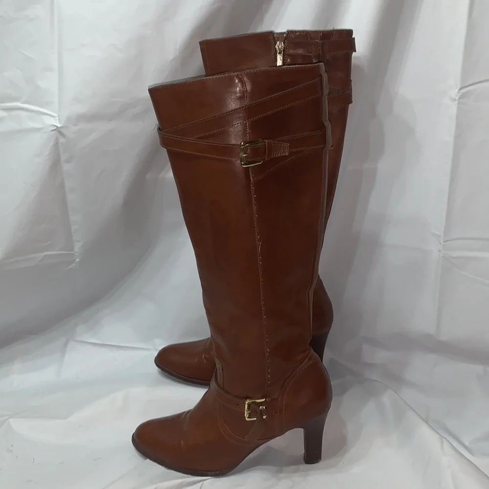 Chaps Brown Fargo Size 9B Heeled calf Synthetic Leather Boot - Picture 5 of 9